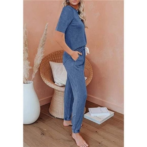 Button Up Long Sleeve Top and Pants Loungewear Set - Picture 2 of 5